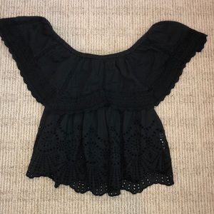 Dark Grey Off the Shoulder Patterned Blouse